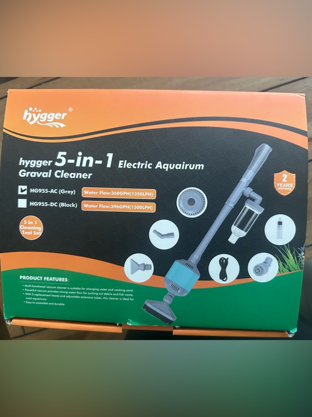 5-in-1 Electric Aquarium Cleaner - Teal and Gray